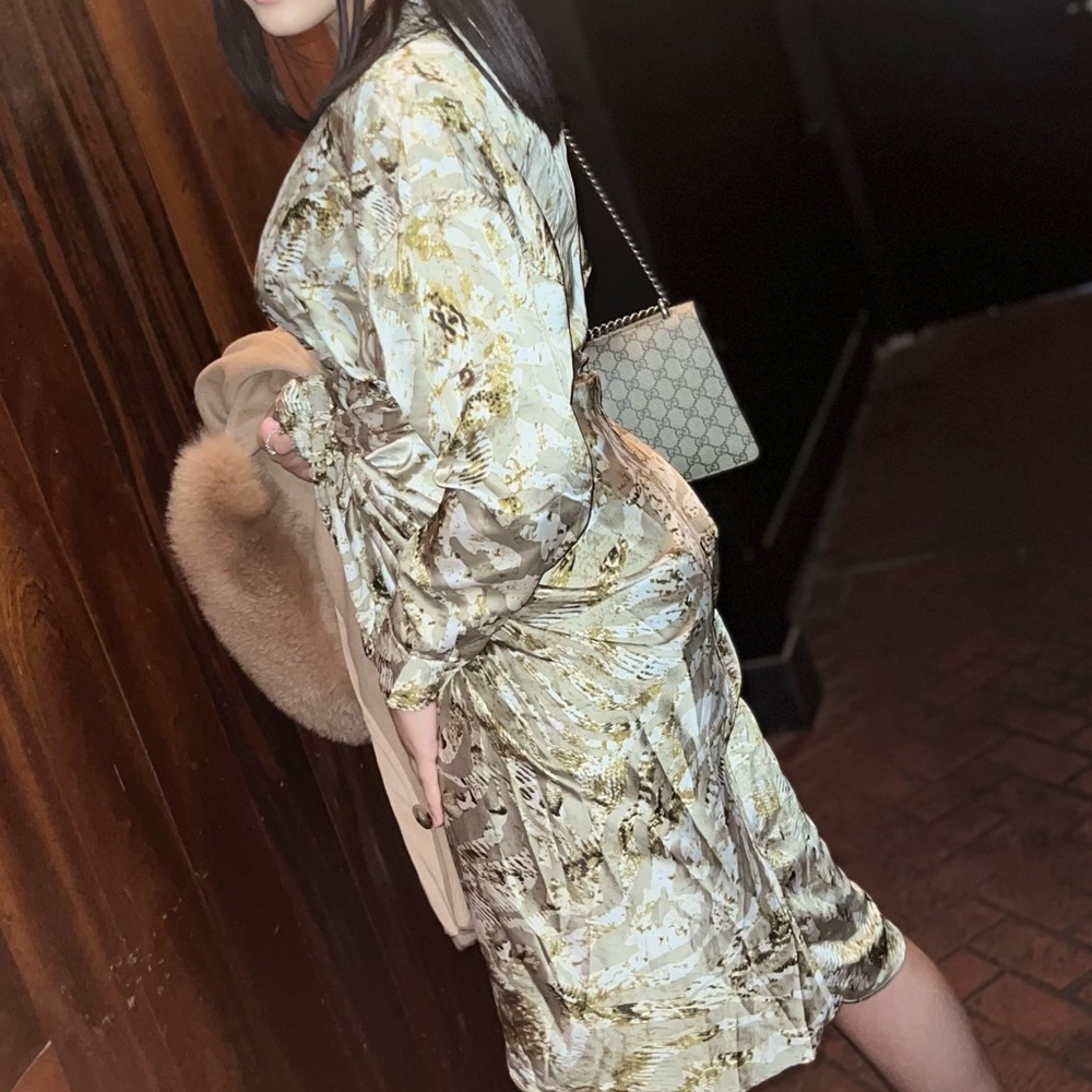 Fashion Nova Abstract Print Dress - Beige and Brown